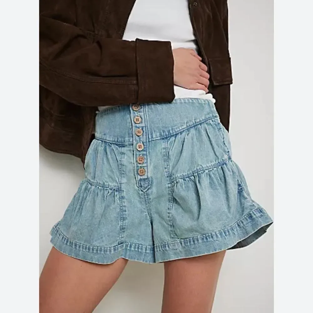 M Free People Jean Shorts We The Fleur Denim Light Blue